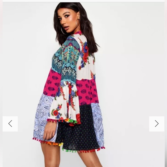 Beautiful Boho Patchwork Paisley Print Tassel Shift Mini/Top - Picture 8 of 16